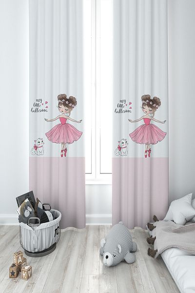 MEKTA HOME BABY AND KIDS ROOM Princess Girl and Cat Patterned 2 Wings Background Curtain