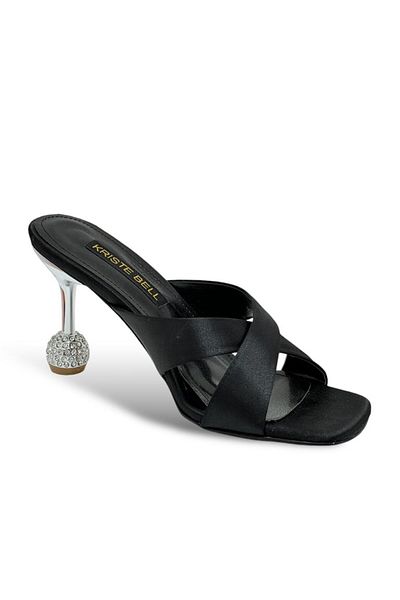 KRISTE BELL Black Stone Detailed Women's Heeled Slippers