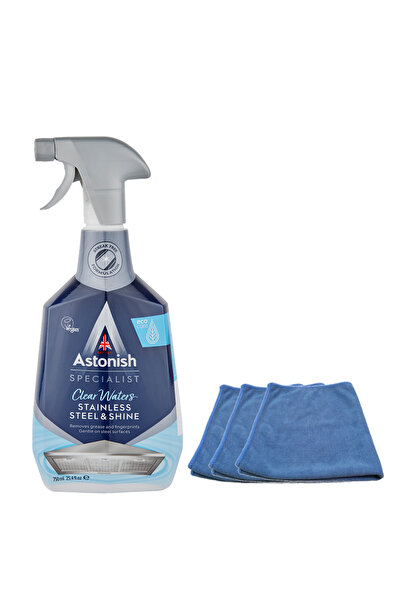 Astonish Paslanmaz Çelik Temizleyici Sprey 750 ml 3 Adet Mikrofiber Bez