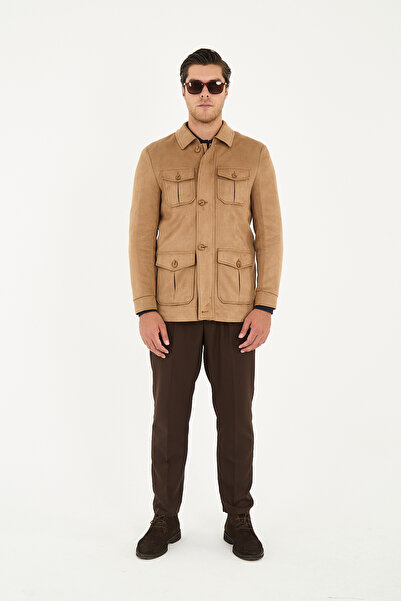 Frappoli Erkek Süet Trençkot Mont Fermuarlı-Düğmeli