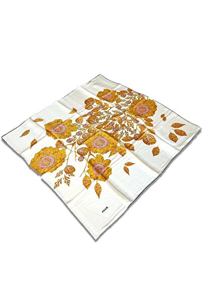 Aker Κρεμ κίτρινο μεικτό σχέδιο Sura μεταξωτό φουλάρι 31207