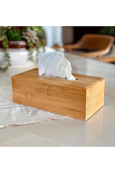 Sensoria Бамбукова прибираща се поставка за салфетки, естествена кутия за салфетки, издърпваща се поставка за салфетки