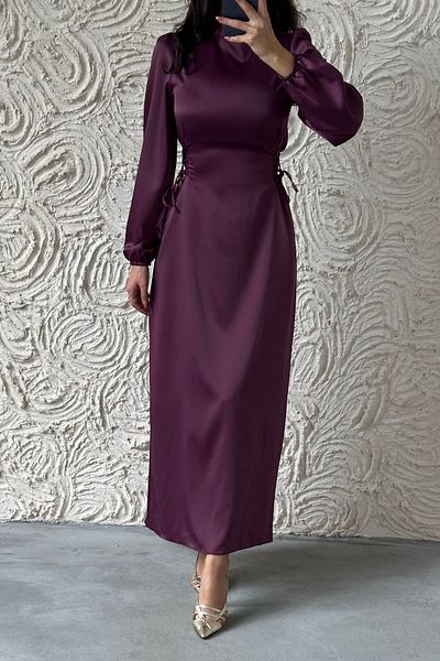 LEYUZE BUTİK Βραδινό φόρεμα Hijab με λεπτή μέση που δένει τη μέση