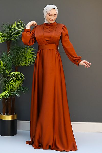 GİZ AGİYİM Milanda Hijab Βραδινό Φόρεμα Κανέλα