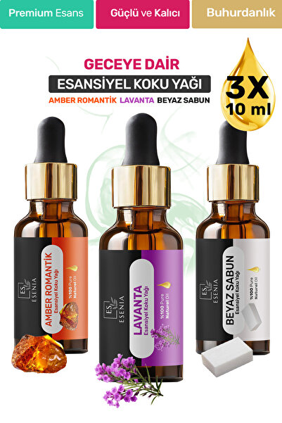 ESENIA Amber Romantik Lavanta Beyaz Sabun 3'lü Set Esansiyel Uçucu Koku Yaği ...