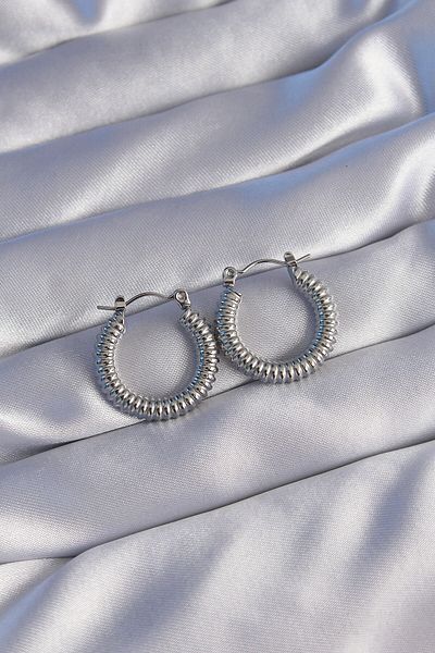 Skygo 316L Steel Silver Oval Design Serrated Earrings - TJ-BKP9035