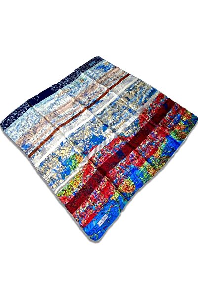 Pierre Cardin وشاح حريري بنمط خريطة كارما باللون الأزرق 7954230 - 322