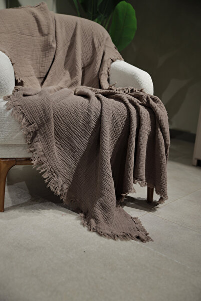 OTEKS HOME COLLECTİON Sütlü Kahve Müslin Koltuk Şalı / Tv Battaniyesi (100 X 200 CM)