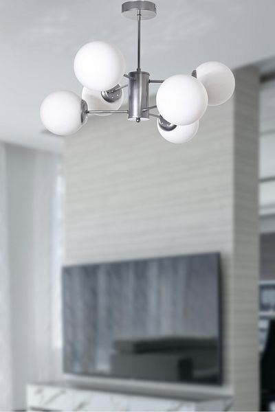 Modavize Seoul Modern Design Living Room Dining Room Kitchen Gray Color White Glass Pendant Lamp 6-Piece Chandelier