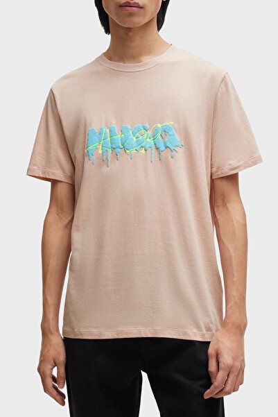 HUGO تي شيرت رجالي - قطن 100%، مقاس عادي، شعار تأثير 50515282   681