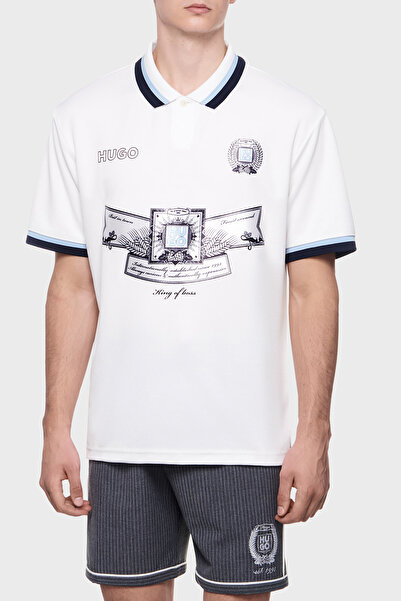 HUGO Men's Polo Neck t Shirt - Relaxed Fit, Logo Print, Button-Down Polo Neck...