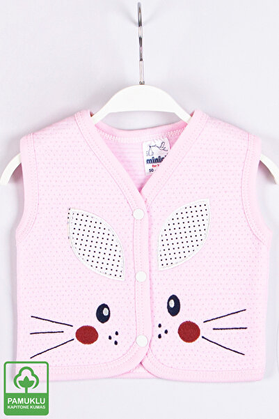 Miniel Baby Girl Face Rabbit Embroidered Organic Cotton 1-3-6-9 Months Quilte...
