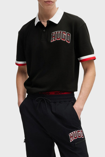 HUGO Logo Baskılı Pamuklu Relaxed Fit Düğmeli Polo Yaka T Shirt Erkek POLO YA...