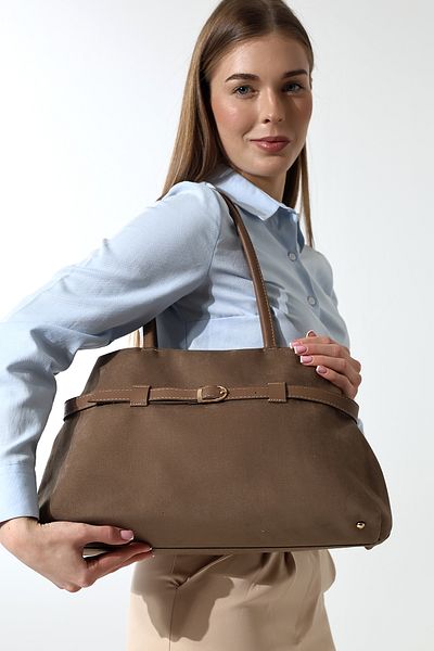 Moda azza Geantă de umăr de lux din piele intoarsa extensibila cu detaliu de catarama pentru cureaua