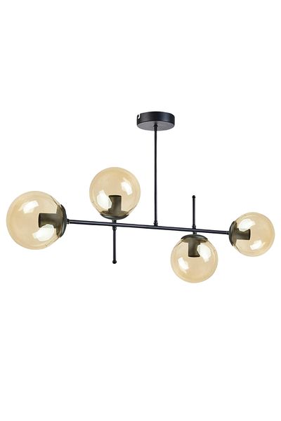 Modavize Feris Black Honey Glass 4-Piece Chandelier - Modern Design Living Room and Kitchen Bedroom