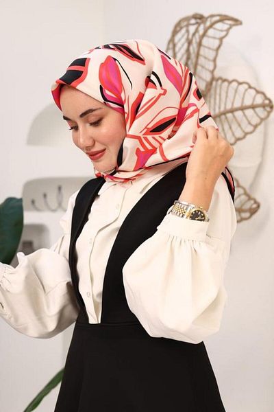 Silk Home Ρόδι Λουλούδι-ροζ Γεωμετρικό Σχέδιο Φύλλων Tivil Μεταξωτό Κασκόλ 11407-46