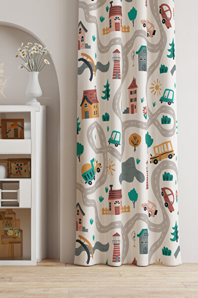 AYSHOME Ays Home Автомобільний малюнок Дитяча кімната Фон для штор (135 см x 260 см без підкладки)