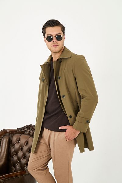 Frappoli Ανδρική καμπαρντίνα με διπλό γιακά Standard Fit βαμβακερή καμπαρντίνα