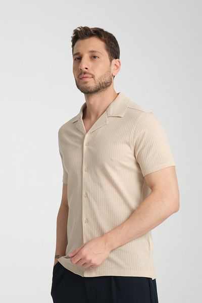 Frappoli Мъжка спортна риза Waffle - Slim Fit, къс ръкав, джоб, стандартна кройка