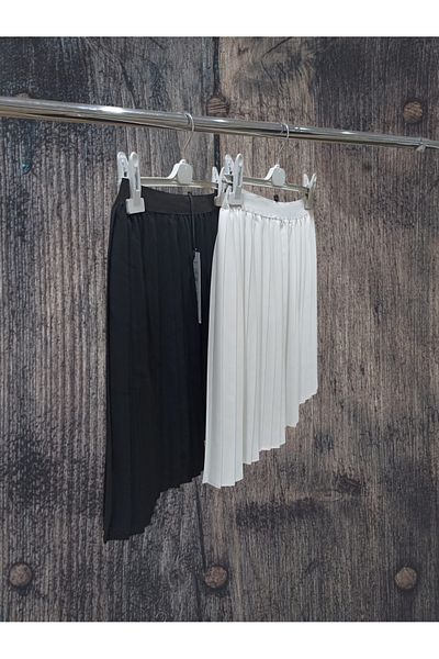 Puane Black Women's Shirt and Skirt Set - Pleated Top Clothing, Elastic Waist Lengthening 40002