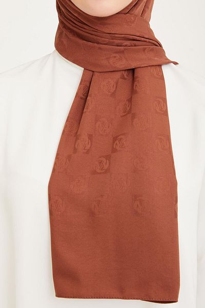 Armine Bitter Brown Trend Life Jacquard Logo σάλι με σχέδιο σκακιέρας - 21081