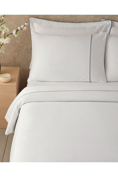 English Home Kyle White Cotton Double Duvet Cover Set - Piping