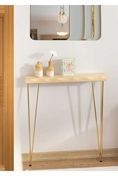 On Dekor Ahşap Raflı Gold Dresuar