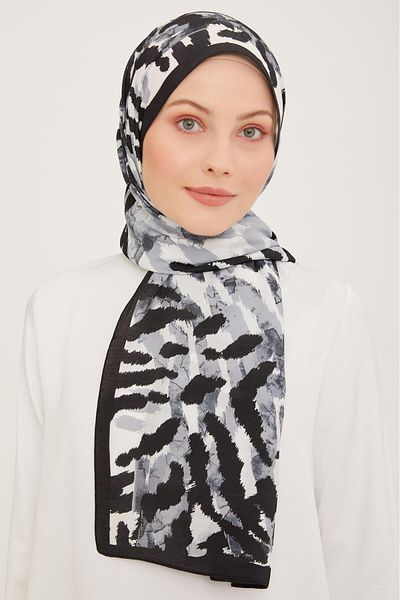 Armine Trend Black-Grey Brush Pattern Modal Shawl 6318-01