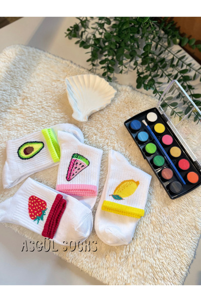 ASGÜL SOCKS Σετ 4 κολεγιακές κάλτσες με σχέδια με φρούτα