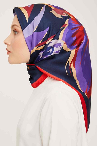 Armine Μπλε-κόκκινο λουλουδάτο μοτίβο Tivil Silk Scarf 9042-31