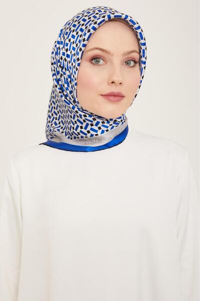 Armine μπλε κοβαλτίου Μπλε - Μαύρο Γεωμετρικό Σχέδιο Μεταξωτό Φουλάρι Sura 9151 - 38