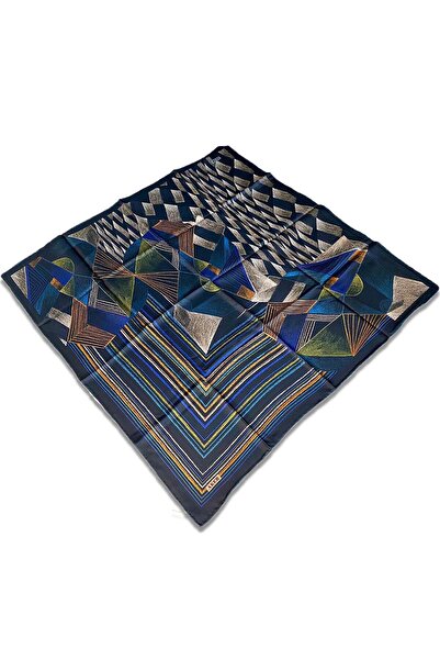 Aker Шал от коприна в тъмно син цвят с геометрични мотиви - 8413713-922 32542