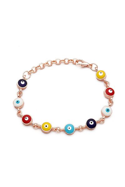 Modex Rose Color Colored Enamel Evil Eye Bracelet (18cm)