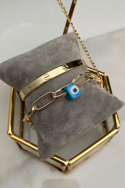 Modex Gold Color Double Cuff Combination Bracelet