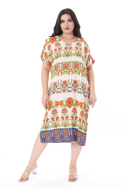 Şans Rochie din viscoză colorată cu decolteu în V de mărime mare - mânecă scurtă 65N38198