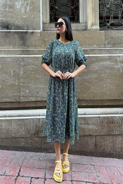 FOR YOU MODA Μακρύ πράσινο φόρεμα με επένδυση από σιφόν στη μέση