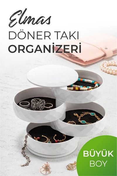 LeesHome صندوق مكياج أبيض مكون من 5 طبقات - منظم مجوهرات دوار قابل للدوران مكون من 4 طبقات