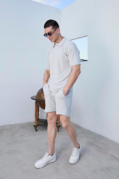 Pobudo Polo Neck Gray Shorts T-Shirt Set - Twist Fabric