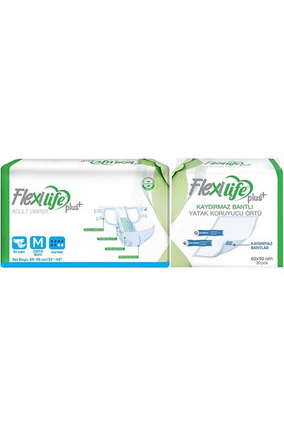 Flexi Life 30 Pcs Medium Bed Protector Adult Patient Diapers - Textile Surface Cover with Waistband