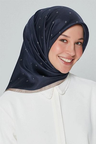 Armine Nostalgia Navy Blue Polka Dot Pattern Sura Silk Scarf 8259-09