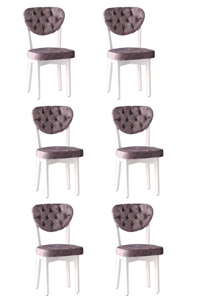 Sweet Home Masa Sandalye 6 Adet Gala Sandalye Beyaz Ahşap Kapitoneli