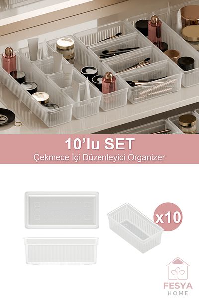 Fesya Home Clear Origami Drawer - 10Pcs Kitchen & Office Organizer for Bathroom