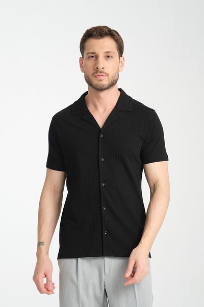 Frappoli Мъжка спортна риза Waffle - Slim Fit, къс ръкав, джоб, стандартна кройка