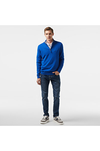 Nautica Erkek Mavi Standart Fit Dik Yakalı Kazak