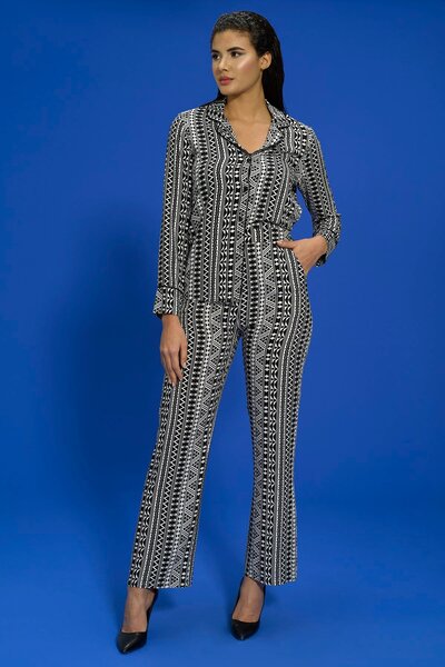 FOR YOU MODA 7'li Viskon Hem İçeride Hem Dışarıda Asimetrik Desen Siyah Pijama Takımı