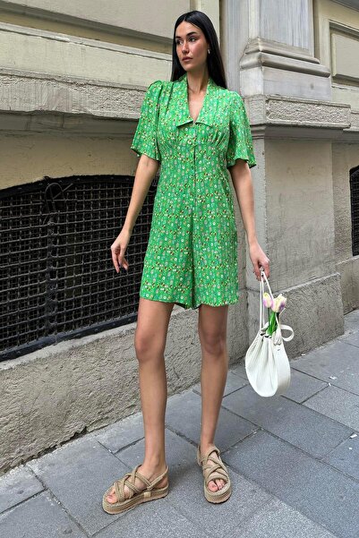 FOR YOU MODA Πράσινη φόρμα με φυσικό σχέδιο βισκόζης