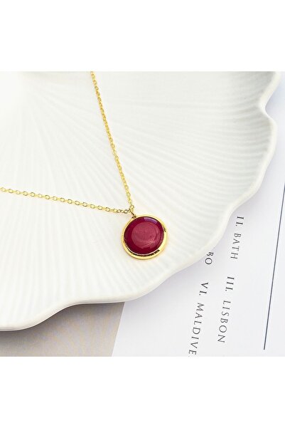 Kyver قلادة من الحجر الطبيعي باللون الذهبي مقاس 45 سم - مؤطرة