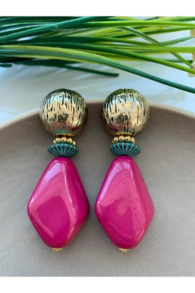 Pelin Aksesuar Mürdüm Büyük Boncuklu Tasarım Küpe