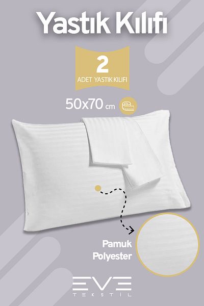 Eve Tekstil 2 τμχ Ριγέ Βαμβακερό Σατέν Αντιβακτηριδιακό Πλένεται με φερμουάρ Hotel Luxury Μαξιλαροθήκη 50x70cm
