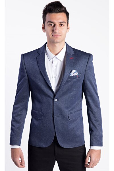 5112 Dar Kalıp Örme Kumaş Lacivert Erkek Blazer Ceket
